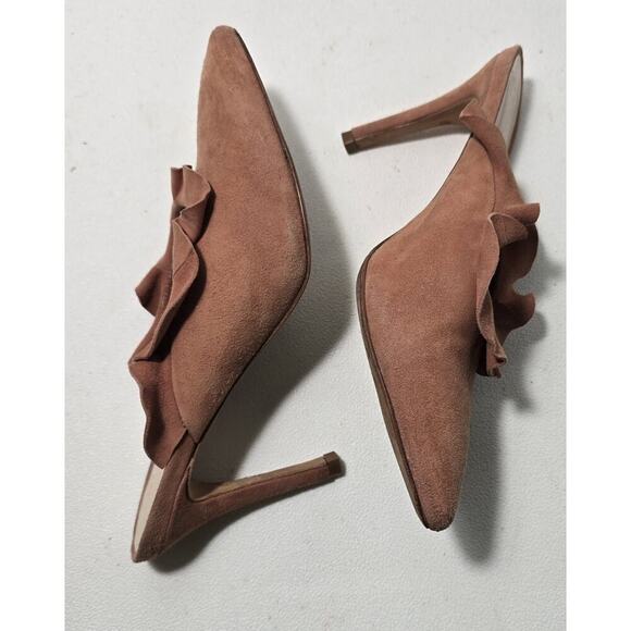 Women's Loeffler Randall Langley Ruffle Slide Heels Dusty Rose Suede 7 - Picture 6 of 10